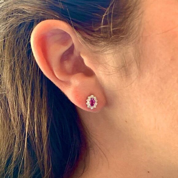 Diamond Sapphire Earrings 18k Gold Stud .90 CTW Certified $2,490 921516 - Picture 1 of 8